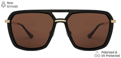 Gold Hexagonal Full Rim Unisex Sunglasses by Vincent Chase Polarized-146644