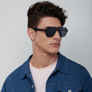Black Geometric Full Rim Unisex Sunglasses by Vincent Chase Polarized-203728