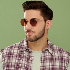 Gold Round Full Rim Unisex Sunglasses by Vincent Chase Polarized-138393