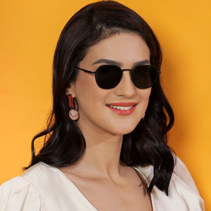 Black Hexagonal Full Rim Medium Unisex Sunglasses by Vincent Chase Polarized-138432