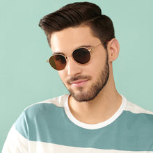 Load image into Gallery viewer, Gold Round Full Rim Unisex Sunglasses by Vincent Chase Polarized-138503