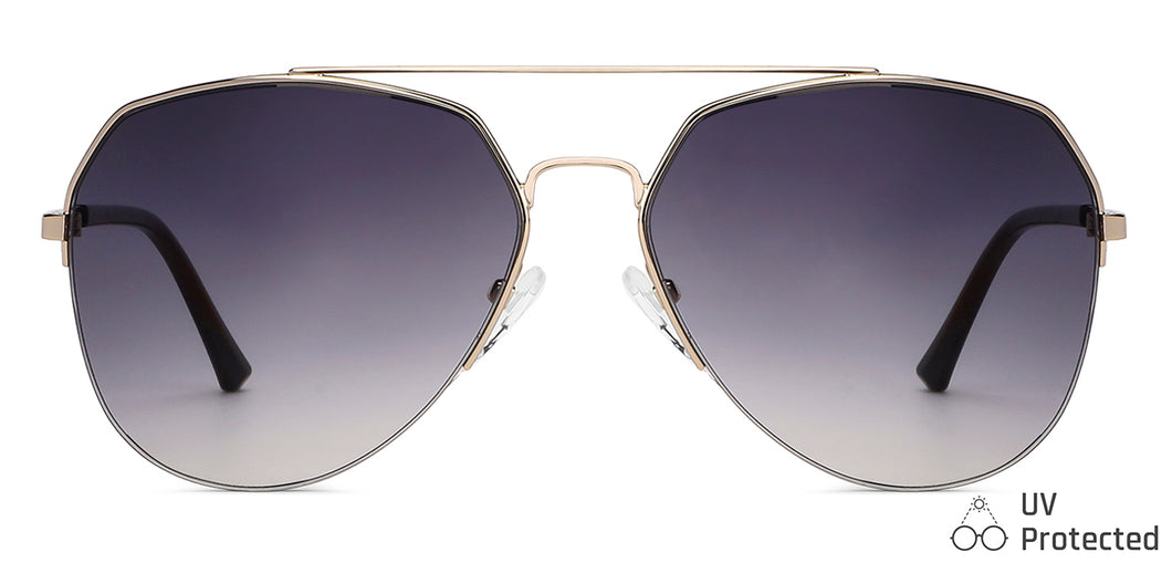 Gold Aviator Half Rim Wide Unisex Sunglasses by Vincent Chase-146199