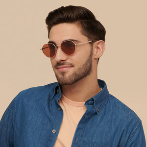 Yellow Round Full Rim Wide Unisex Sunglasses by Vincent Chase Polarized-146910