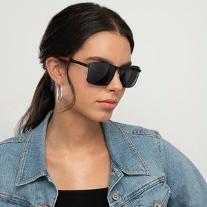 Black Rectangle Full Rim Unisex Sunglasses by Vincent Chase Polarized-148023