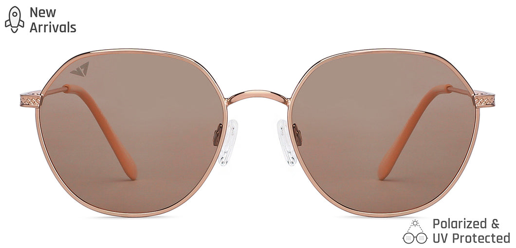 Gold Round Full Rim Medium Unisex Sunglasses by Vincent Chase Polarized-148048