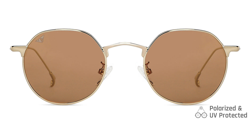 Gold Round Full Rim Unisex Sunglasses by Vincent Chase Polarized-148578