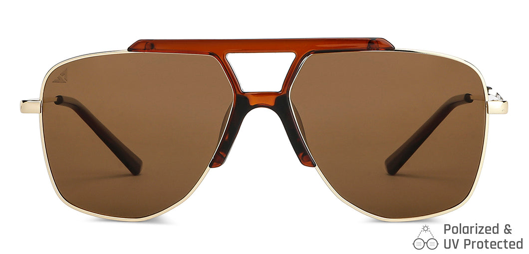 Gold Aviator Full Rim Unisex Sunglasses by Vincent Chase Polarized-148584