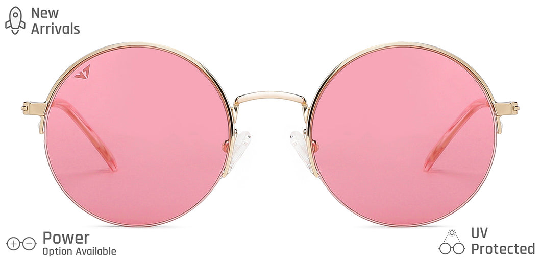 Gold Round Half Rim Women Sunglasses by Vincent Chase-148933